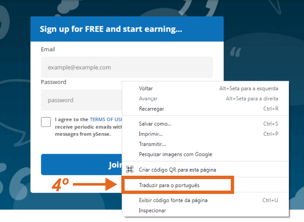 ysense como traduzir página para português